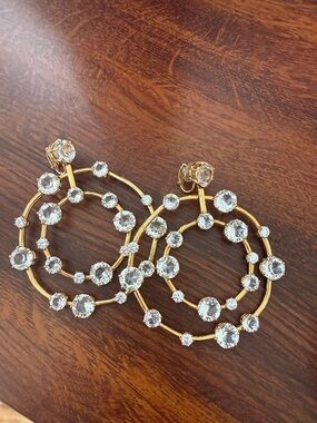 Swarovski Gold-Tone Double Hoop Earrings with Clear Crystals